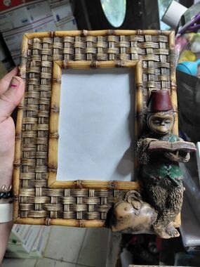 vintage Palm Beach Regency-style picture frame faux-bamboo border monkey book